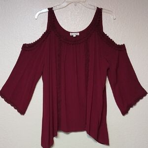 Love on a Hanger Wine Cold Shoulder Blouse